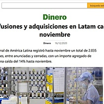 Mercado de fusiones y adquisiciones en Latam cae un 14% hasta noviembre